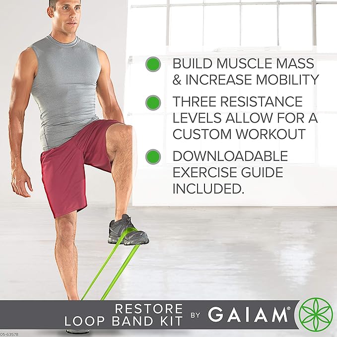 Gaiam Restore Loop Band Kit,Set of 3, Light, Medium,Heavy Lower Body Loop Resistance Bands for Legs and Booty Exercises & Workouts,15"x 4"Bands