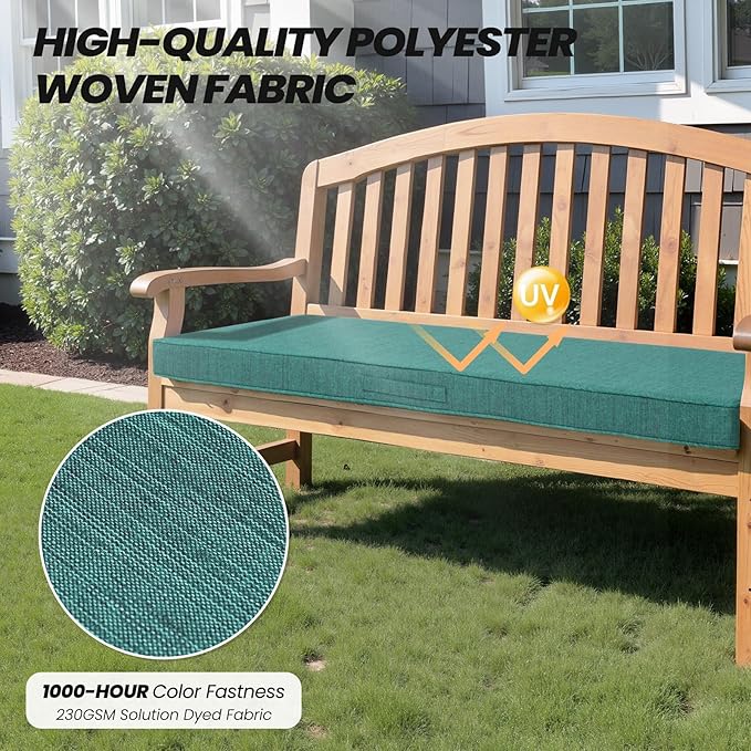 Crestlive Products Outdoor Bench Cushion 42 x 18 Inch, Waterproof Patio Bench Cushions for Outdoor Furniture, Porch Swing Replacement Pad with 30D Foam, Adjustable Straps and Handle, Malachite