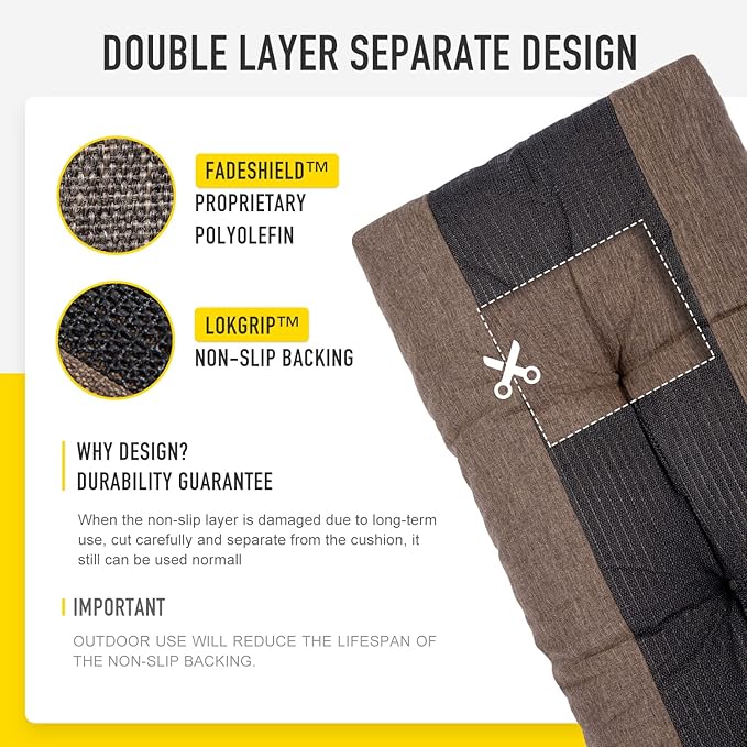 SUNROX LokGrip Non Slip Tufted Memory Foam Bench Cushion, FadeShield Water Resistant Durable Thicken Outdoor/Indoor Bench Seat Pads 36x14x4 inch, Heather Chestnut