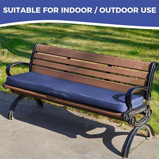 Outdoor Bench Cushions for Outdoor Furniture, 48x18x3 Inch, Waterproof Bench Pillow, Fade Resistant Long Bench Seat Pads for Garden, Indoor, Porch Swing, Navy Blue