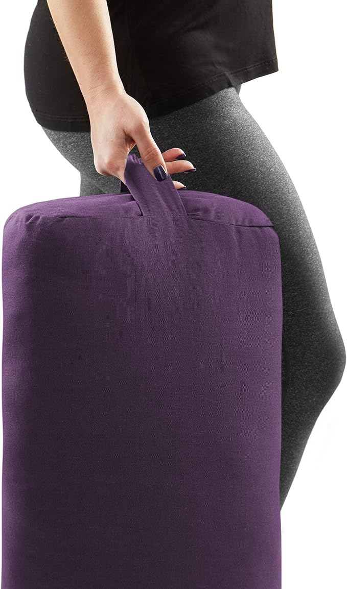 Yoga Meditation Cushion, 25" x 12" Rectangular Bolster with Organic Cotton Cover