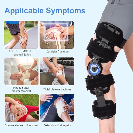 Hinged Knee Brace ROM Post Op,Adjustable With Leg Stabilizers Locking, ACL, PCL, MCL Meniscus Tear & Arthritis Support Knee Immobilizer Brace,Orthopedic Rehab One Size