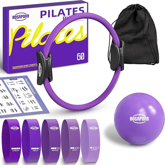 Pilates Ring Set - 14" Magic Circle with Yoga Ball & Resistance Bands – Home Workout Equipment for Women, Toning & Core Sculpting Essentials Kit