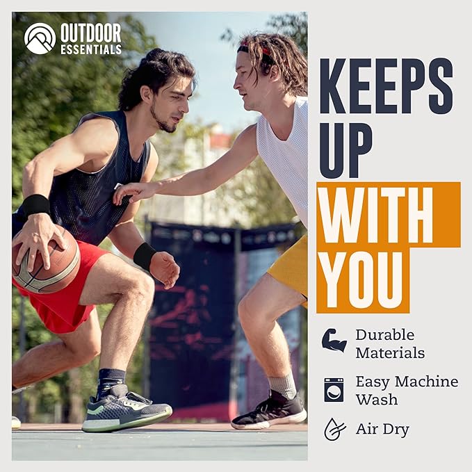 OutdoorEssentials Sweatbands & Wristbands - Wrist Sweat Bands Headbands for Men & Women - Multipack Terry Cloth Headbands or Wrist Bands for Working Out, Tennis, Basketball, Football, Gymnastics