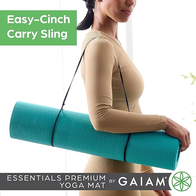 Gaiam Essentials Thick and Thin Yoga Mat Fitness & Exercise Mat with Easy-Cinch Carrier Strap