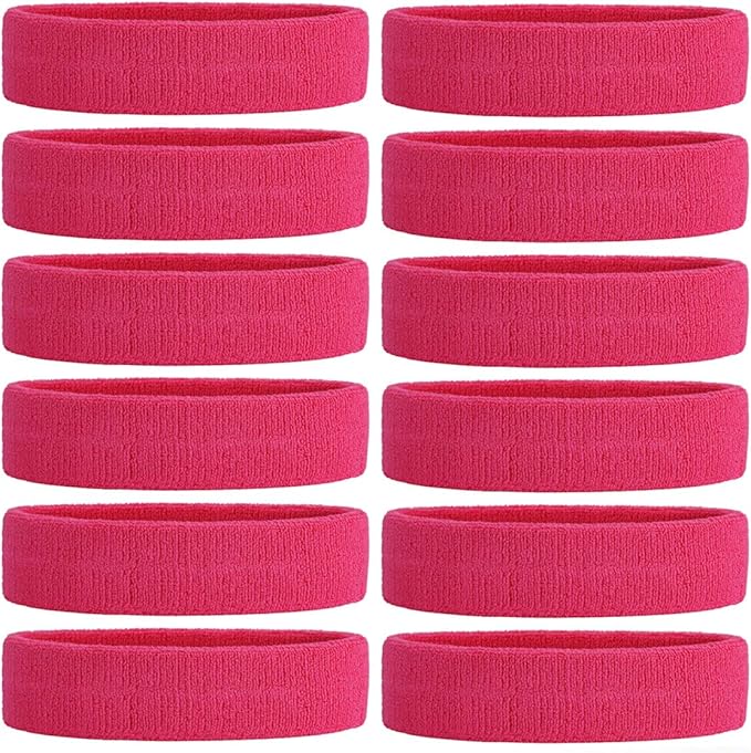 ONUPGO Sweatband Headbands for Men & Women -12PCS Sports Headbands Moisture Wicking Athletic Cotton Terry Cloth Headband for Tennis,Basketball,Football,Gym,Working Out