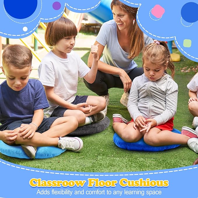 Fumete 16 Pcs 16 Inch Round Floor Cushions for Kids and Toddlers, Flexible Seating Classroom Furniture Floor Pillow for Home, Daycare, Preschool, Yoga and Meditation (Plain)