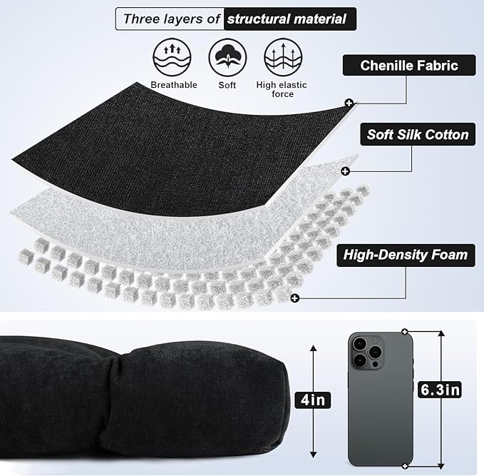 Bench Cushion 48 Inch - Chenille, High-Density Memory Foam, Non-Slip Bottom, Soft Durable Indoor Tufted Long Seat Cushion for Window Garden Furniture (Black, 48x16x4 Inch)