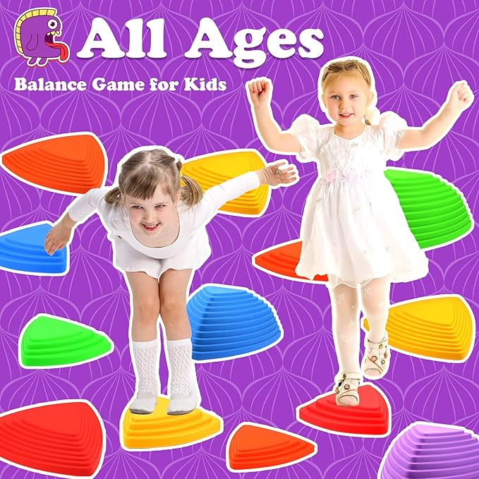 Gentle Monster Stepping Stones for Kids, Set of 11 PCS for Balance with Non-Slip Bottom - Exercise Coordination and Stability（11 pcs Classic）
