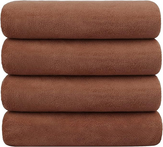 JML Microfiber Bath Towels, Bath Towel 4 Pack 30" x 60", Oversized, Soft, Super Absorbent and Fast Drying Bathroom Towel Set for Sport, Fitness, Yoga (Brown)