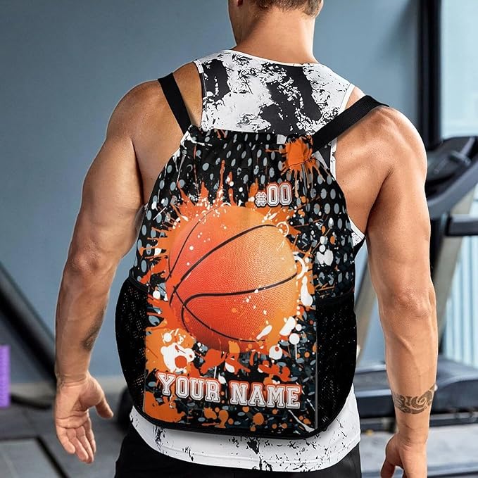 Custom Basketball Drawstring Backpack - Cool Cinch Sack, String Backpacks with Pocket for Kids Women Men Boys Girls for Gym Outdoor Sports Travel Athletic Drawstring Bag - Lightweight/Foldable