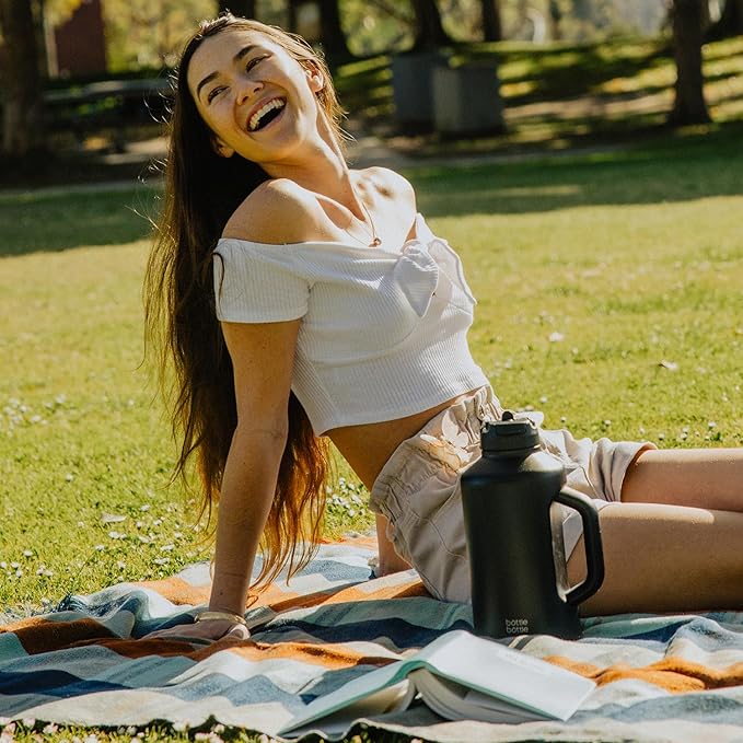 BOTTLE BOTTLE Insulated Water Bottle 64 oz with Straw and Dual-use Lid Half Gallon Jug for Men with Handle Vacuum Stainless Steel water bottle for Workout and Sports black