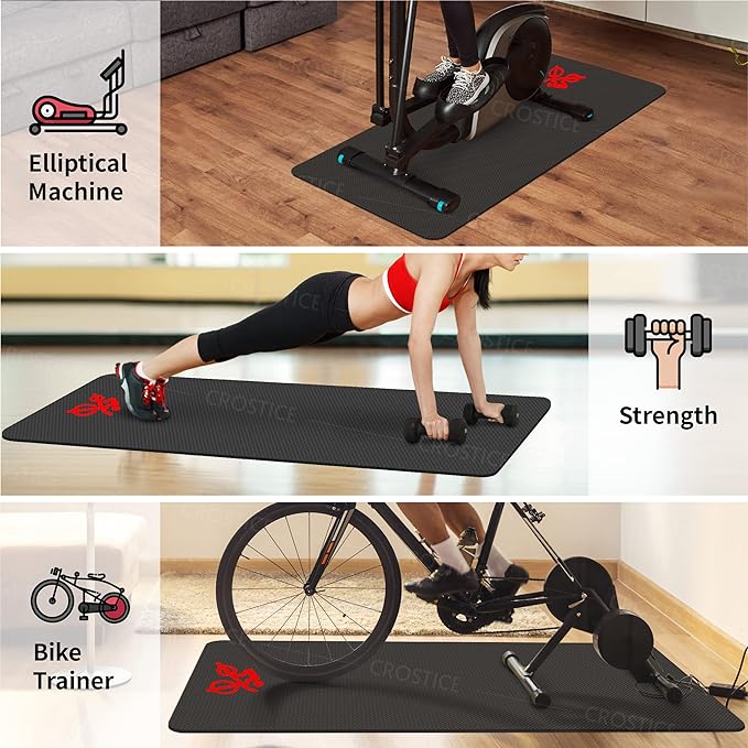 Bike Trainer Mat Compatible with Peloton Bike, for Treadmill & Row, THK 6mm, Under Mat Protect Hardwood Floor Carpet, Trainer Accessory for Indoor Stationary Exercise Bicycle