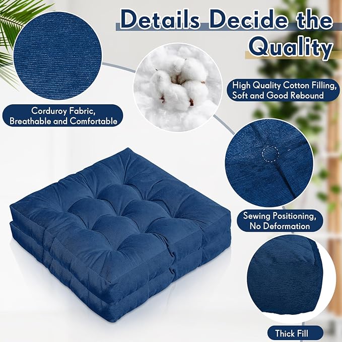 Jerify Floor Pillow Cushions 22 x 22 Inch Round Square Large Meditation Floor Pillow for Classroom Adult Meditation Picnic Party Cushion for Seating Gift Christmas(Square,Navy Blue,4 Pcs)