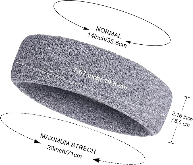 Bememo 12 Pcs Sweatbands Sport Headbands for Men & Women Basketball Headband Sport Competitions Sweat Headbands Running Terry Cloth Moisture Wicking for Yoga,Tennis,Gym,Exercise