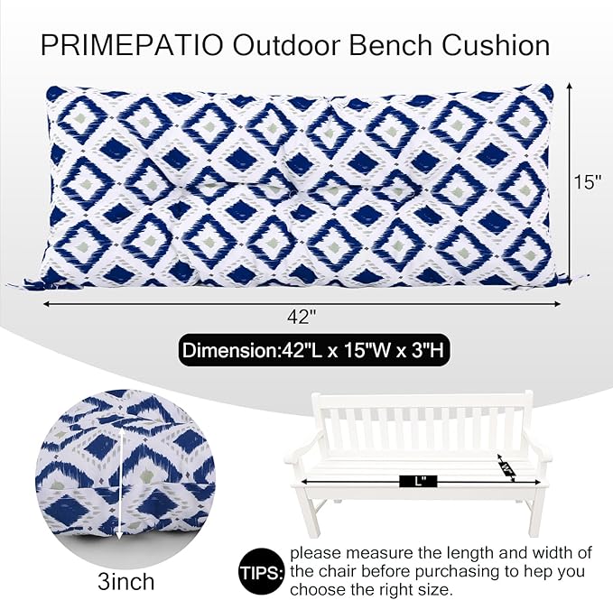 Outdoor Bench Cushion Waterproof, Tufted Bench Seat Cushion 42 x 15 Inch, Patio Wicker Indoor Seat Pads for Outside Garden Patio Balcony