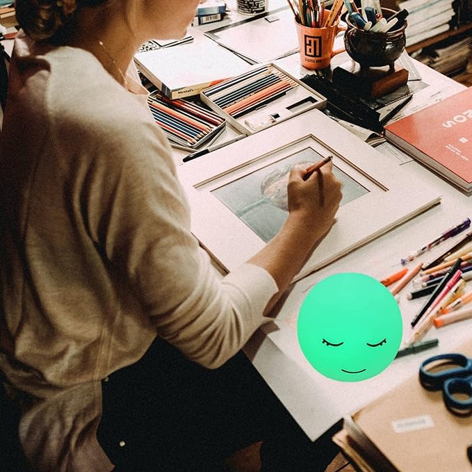 Breathing lamp Guided Visual Meditation Tool for Mindfulness, Slow Your Breathing & Calm Your Mind for Stress & Anxiety Relief, 3 Color and 478 Seconds Breathing Mode Silicone Cute Smiley face lamp