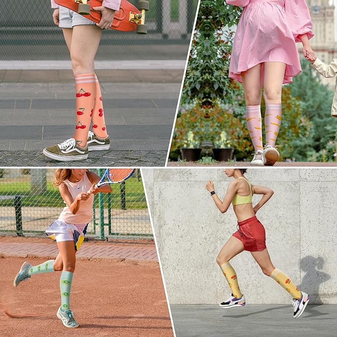 fenglaoda Compression Socks Women Men 4 Pairs, Knee High Support Socks for Running, Sports, Travel, Flight, Nurse