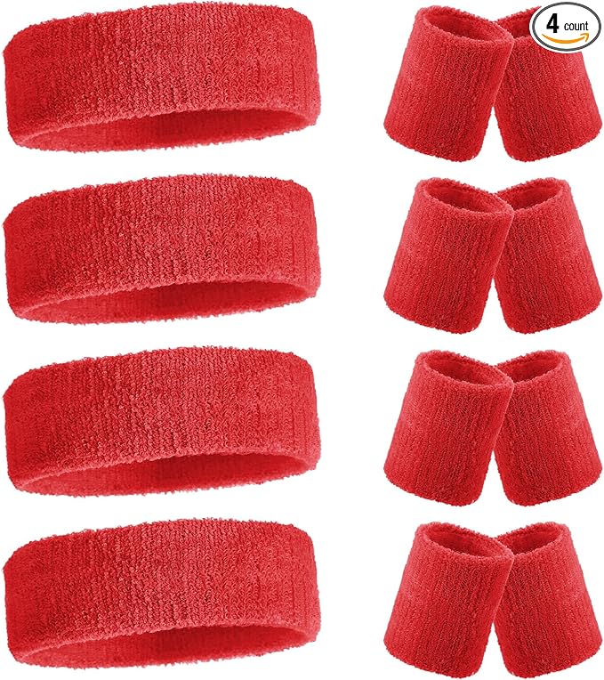 Civaner 12 Pcs 80s 90s Sweatbands Neon Headbands Wristbands for Men Women Party Sports Cotton Headbands Terry Cloth Athletic Sweat Bands for Tennis Football Gym Workingout Accessories