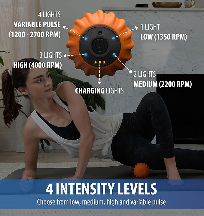 Zyllion Vibrating Peanut Massage Ball with 4 Modes - Cordless Rechargeable Electric Deep Tissue Massager Roller for Muscle Pain Relief, Orange, ZMA-30