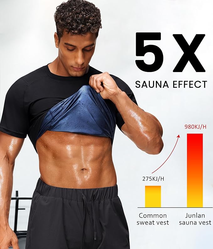 Junlan Sauna Shirt for Men -Waist Trainer Vest Gym Top for Running & Training