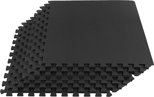 EVA Foam Mat Tiles 8-Pack - 32 SQ FT of Interlocking Padding for Garage, Playroom, or Gym Flooring - Exercise Mat or Baby Playmat by Stalwart (Black)