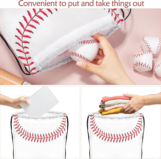 durony 15 Pieces Baseball Drawstring String Bag Sports Backpack Ball Drawstring Party Favor Bags for Sports Storage Travel Gym