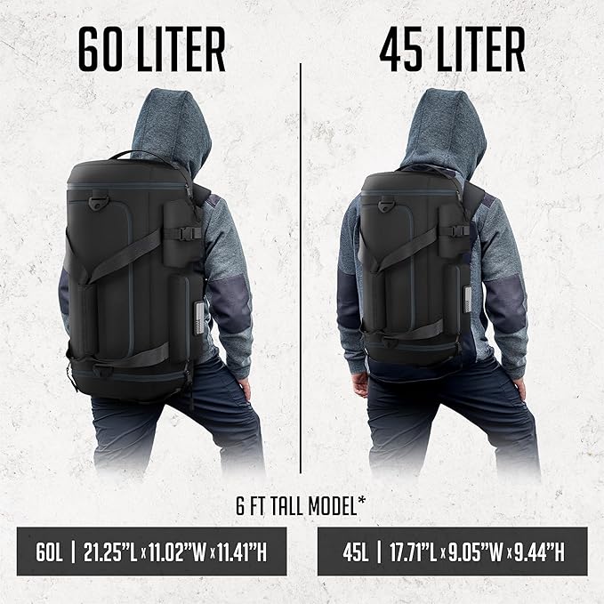 Gym Duffel Bag Backpack - 60L - Durable Gym Bag for Men/Women with Shoe Compartment - Duffel Bag Carry On – Water Resistant with Wet Pocket, Multiple Pockets & Straps for Gym, Travel & Overnight