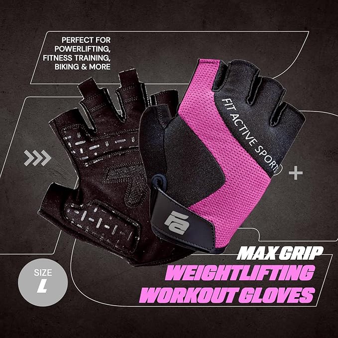 Fit Active Sports Max Grip Weight Lifting Workout Gloves for Gym Lifting, Biking, Fitness Training | Lightweight, Breathable, Non Slip | Men and Women