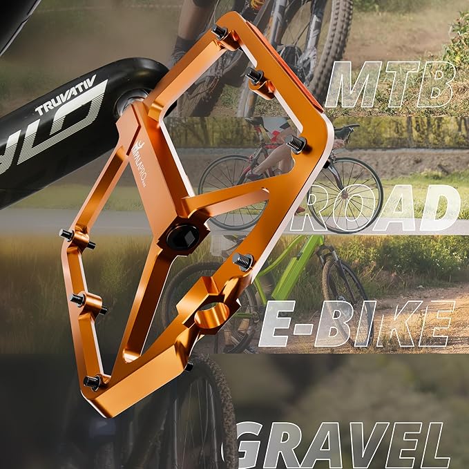 Flat Bike Pedals with Reflectors CNC Aluminium 9/16” – MTB Pedals with Extra Wide Platform and Removable Anti-Slip Pins – Lightweight Pedals for Mountain Bike & Road Bike 294 g