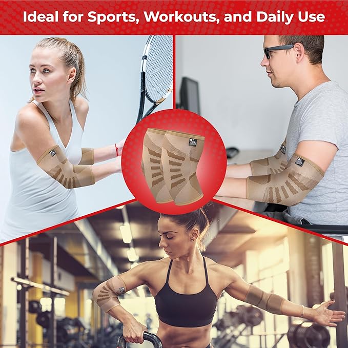 Nordic Lifting Elbow Compression Sleeves (1 Pair) for Men & Women - Support for Pain Relief, Tendonitis, Golfer’s & Tennis Elbow - Weightlifting Brace for Workout, Arm & Joint Recovery