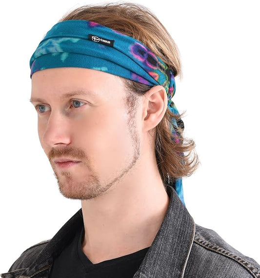 CHARM Tie-Dye Womens & Mens Workout Headband, Hand-dyed Elastic Hippie Tie Sweatband for Sports & Fashion