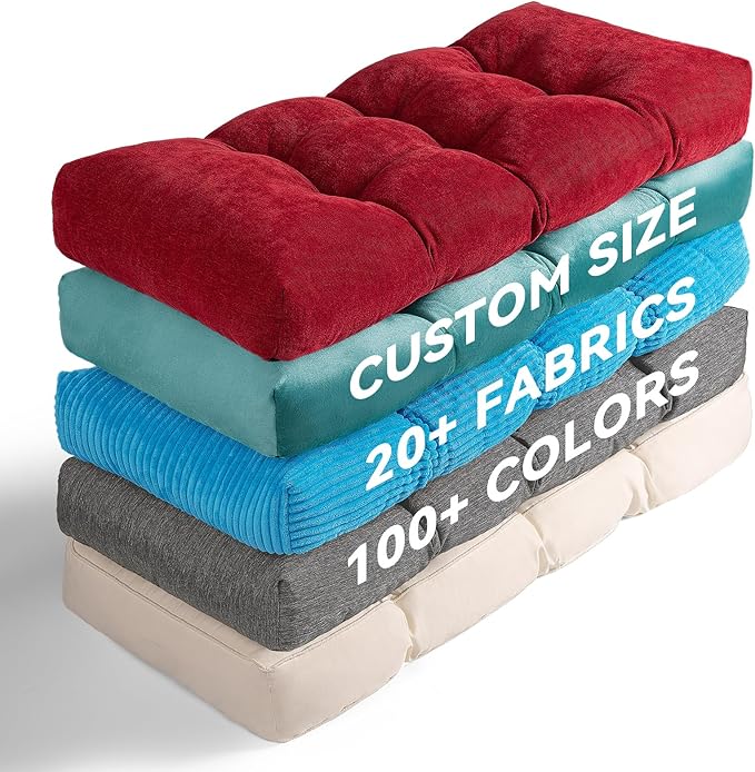 Detiblue Custom Tufted Bench Cushion,Bench Seat Cushions for Indoor/Outdoor Furniture,Customizable Size/Color/Fabric/Non-Slip Methods/Piping,Bay Window/Window seat/entryway Bench Cushion
