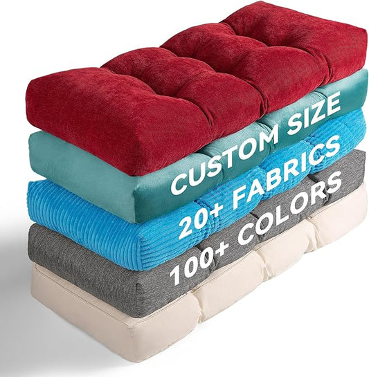 Detiblue Custom Tufted Bench Cushion,Bench Seat Cushions for Indoor/Outdoor Furniture,Customizable Size/Color/Fabric/Non-Slip Methods/Piping,Bay Window/Window seat/entryway Bench Cushion