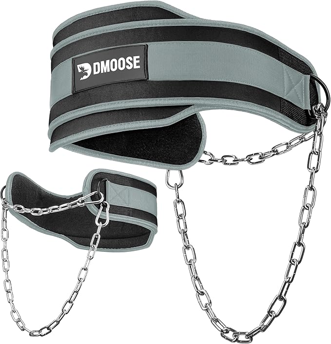 DMoose Fitness Dip Belt for Weight Lifting, Pullup, Squats & Dips - 36" Robust Steel Chain, Comfortable Neoprene Padding Supports 350lbs - Gym Weight Belt for Strength Training Workout & Weightlifting