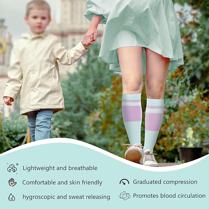 fenglaoda Compression Socks Women Men 4 Pairs, Knee High Support Socks for Running, Sports, Travel, Flight, Nurse