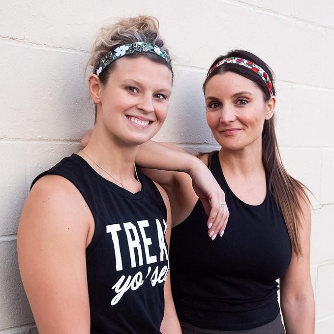 Sweaty Bands Womens Girls Headband - Non-Slip Velvet-Lined Floral Hairband - Bloominous Olive 1-Inch