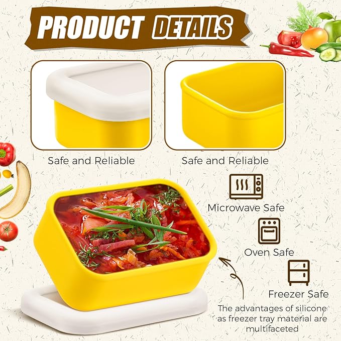 Nuogo 8 Pcs 1 Cup Silicone Freezer Containers with Lid Soup Freezer Molds Silicone Soup Containers Rectangle Trays Reusable Food Preserving Tray Ice Trays for Soups Sauces Stews(Yellow)