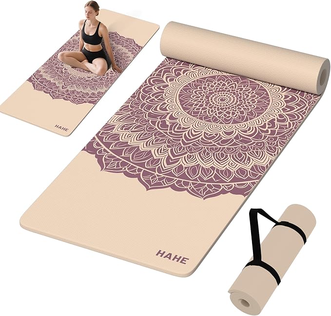 HAHE Yoga Mat Thick (8MM,1/3"), Eco-Friendly POE Non Slip Yoga Mat, High Rebound & Shock Absorption, Anti-Tear & Sweat-Resistant for Yoga, Fitness, Home, Workouts, Large Pilates Mats 72"x24" with Carrying Strap