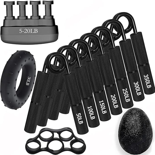 Black Metal Grip Strength Trainer,Hand Grips Kit (11Pack),No Slip Hand Extension Exerciser,Wrist Forearm Strengthener with Grip Tape for Strength Training,Exercise
