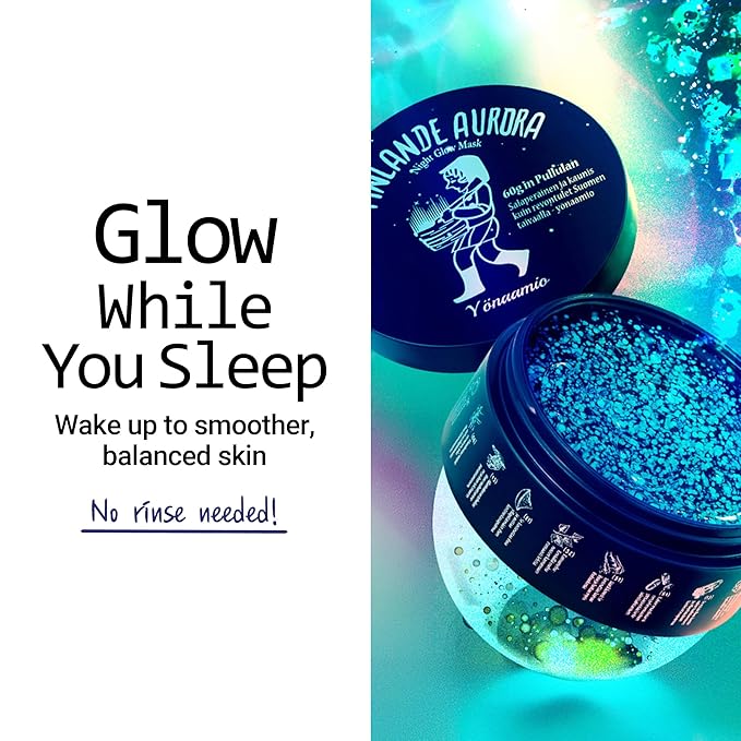 Finlande Aurora Night Glow Mask - 3-Step Overnight Gel Mask w/ 20,000 Aurora Capsules, Ceramide & 8 Hyaluronic Acids - Hydrating Sleep Mask for Smooth & Balanced Skin Korean Skin Care (2.1 oz)