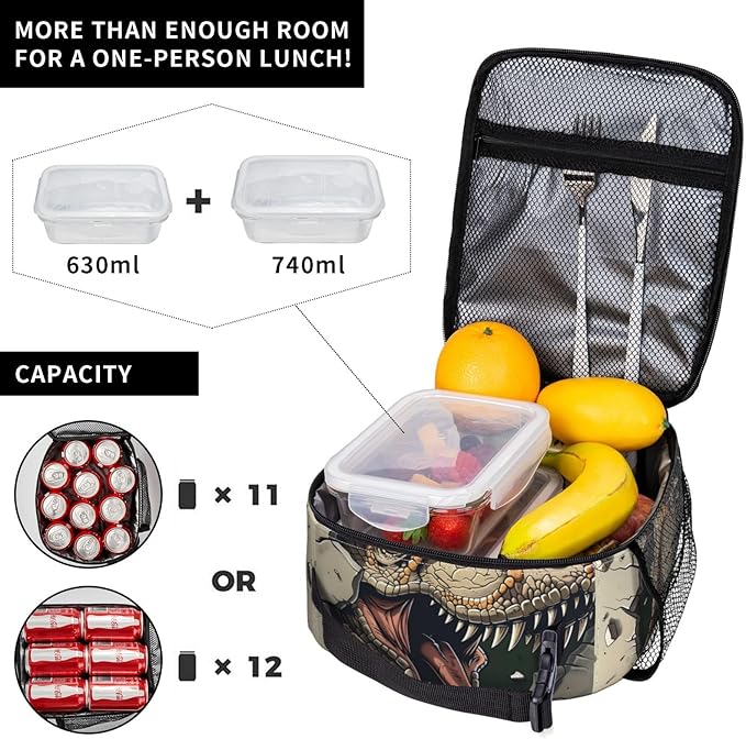 Insulated Lunch Box for Women Men, Dinosaur Theme Lunch Box Reusable Portable Lunch Bag Cooler Tote Waterproof Lunch Container for Office Picnic Work Travel