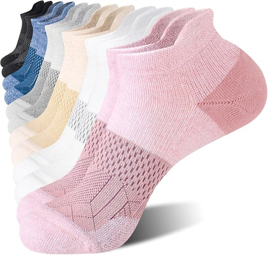 FITRELL 5-6 Pairs Ankle Running Socks for Women Athletic Cushioned Low Cut Tab Sports Socks