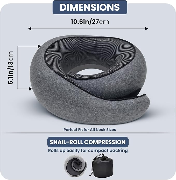 Premium Memory Foam Travel Neck Pillow for Airplane & Car – Updated Ergonomic Wrap-Around Design with Adjustable Strap, Washable Cover, Carry Bag & Sleep Mask– Travel Essentials for Men & Women