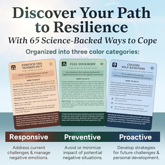 Better Days Coping Cards – 65 Skills & Exercises to Cope with Stress, Anxiety, & Anger – 3.5” x 5” Therapy Flashcards with Affirmations and Guidebook – Nurture Emotional Resilience & Mental Health