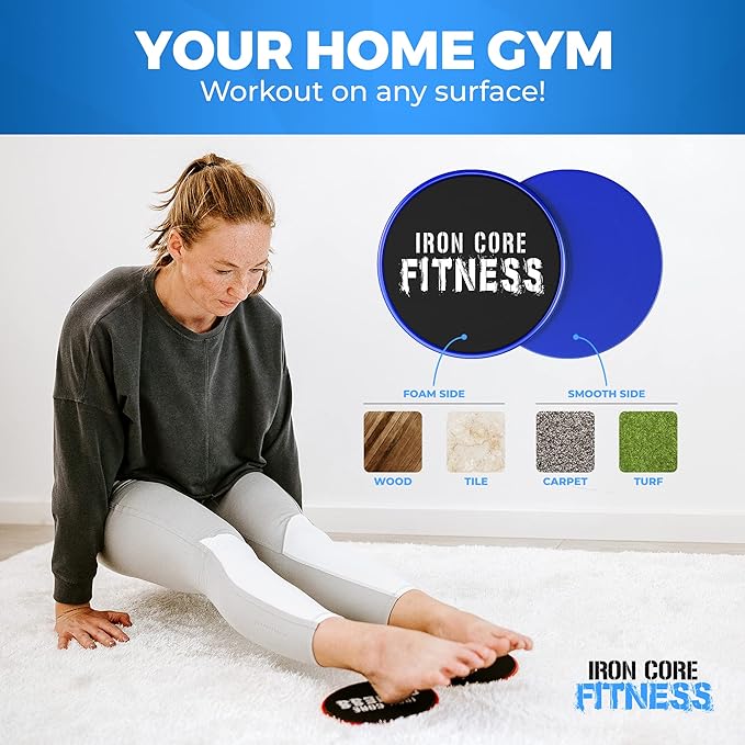 Core Sliders for Working Out, Dual Sided Exercise Gliding Discs for Use on All Surfaces, Ultimate Core Trainer, Light and Portable, Gym & Home Total Body Workout Equipment