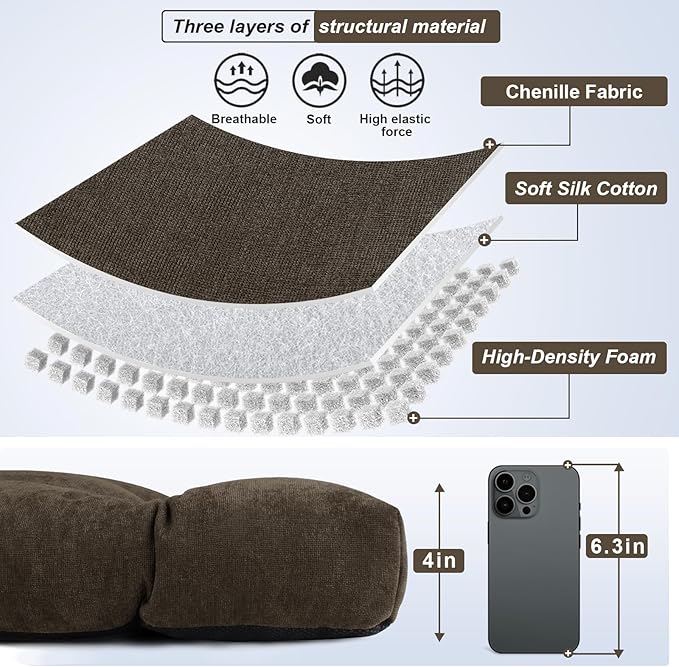 Bench Cushion 36 Inch - Chenille, High-Density Memory Foam, Non-Slip Bottom, Soft Durable Indoor Tufted Long Seat Cushion for Window Garden Furniture (Deep Brown, 36x14x4 Inch)