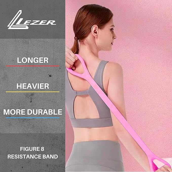 LEZER Figure 8 Resistance Band, Fitness Elastic Rope, Execrise Workout for Arm, Back, Chest and Shoulder, Yoga, Pilates, Stretching, Physical Therapy Equipment