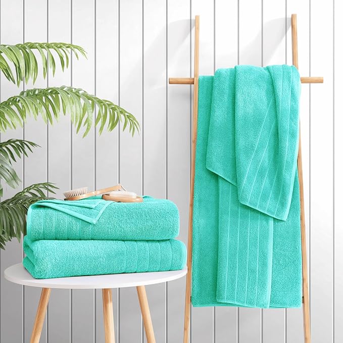 Casa Platino Large Bath Sheets, 4 Pack Bath Sheet(36"x 72"), 100% Ring Spun Cotton Bath Sheets, Lightweight Bath Sheet, Soft Bath Sheet Set, Quick Drying Bath Sheets, Bath Sheet Towels - Aqua Sky