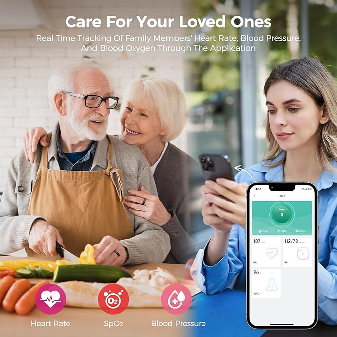 Smart Ring for Women & Men, Health Monitoring Ring with Heart Rate, Blood Oxygen,Blood Pressure, IP68 Waterproof Fitness Ring, Sleep Monitoring for iPhone and Android, No APP Fee(Silver,14#)